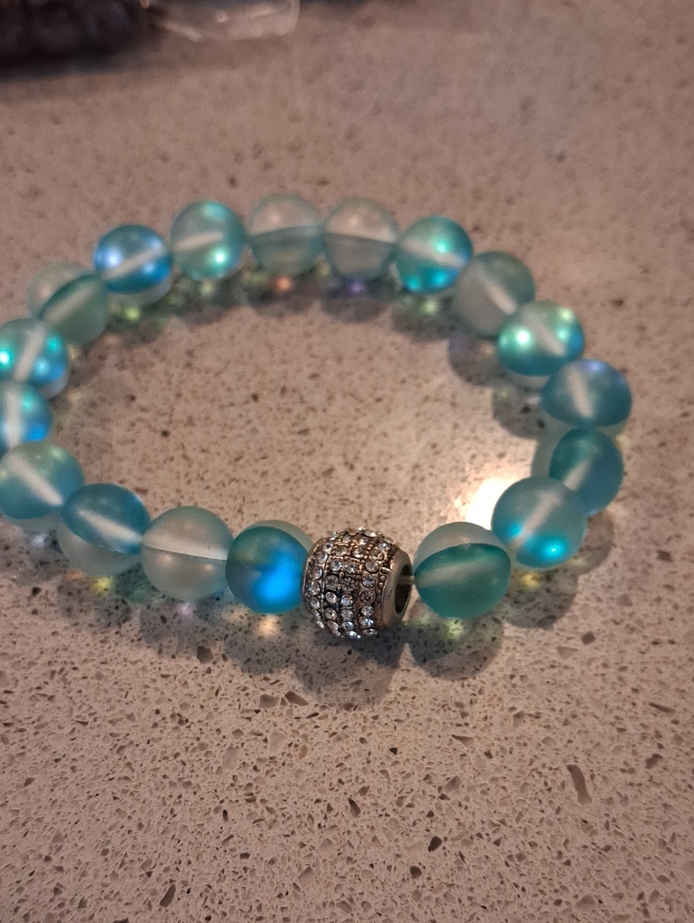 Crystal Pavé Accent Aqua Beaded Stretch Bracelet